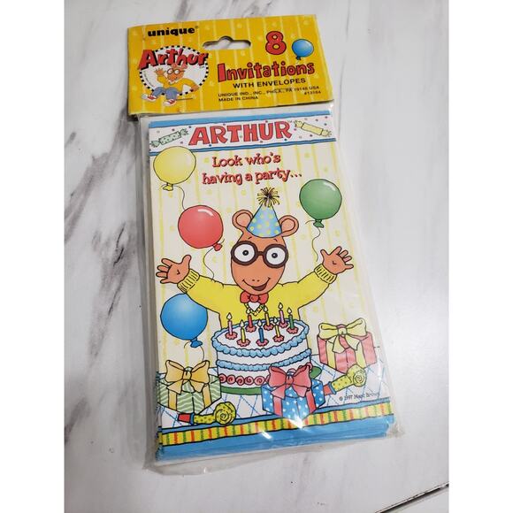 Arthur PBS Birthday Party Invitations 1997 Vintage 8 Cards w/Envelopes Set of 2 - Picture 1 of 6